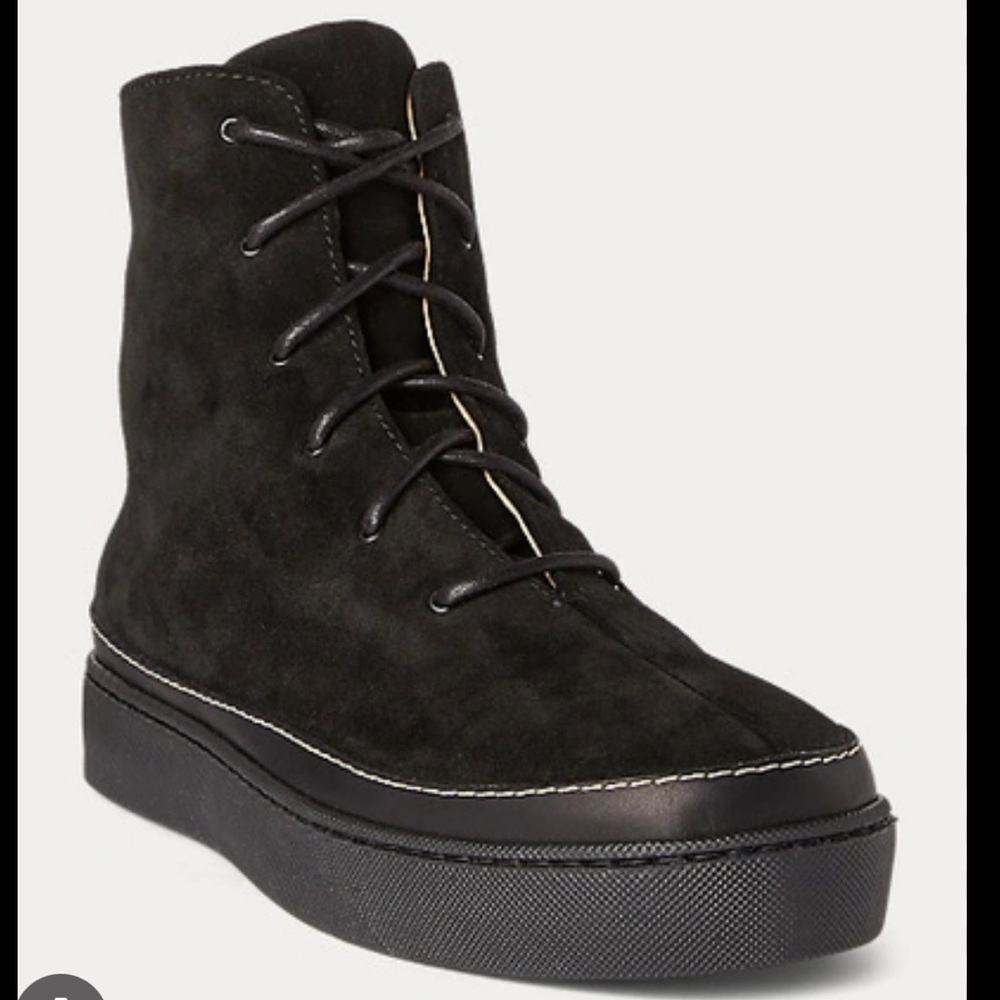 Ralph Lauren Collection Black Embry Calf-Suede High Top Lace Up Sneakers Sz 7.5 - Picture 3 of 12